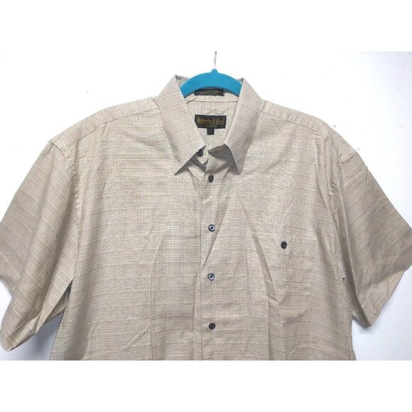 NWOT Men's shirt short sleeve Sz L beige 100% Cotton button up Roberto Villini - Picture 4 of 11